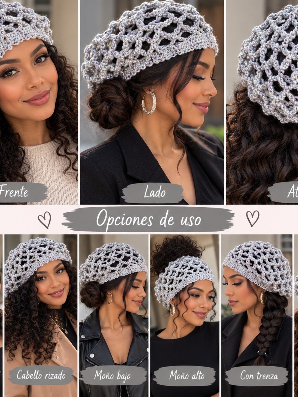 Crochet Silver Slouchy Net Beanie for Women